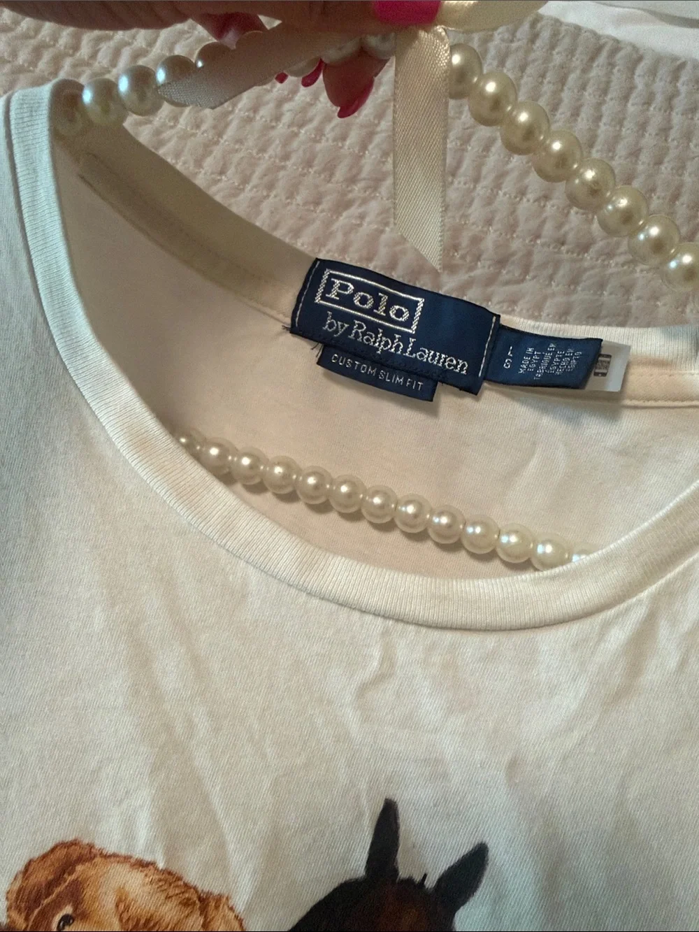 Polo by Ralph Lauren Cream Tee with Brown Bear & Dark Brown Horse Graphic